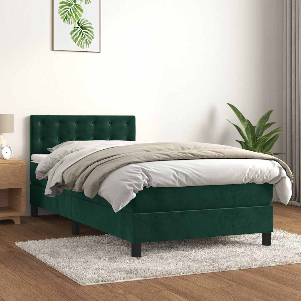 Box spring krevet s madracem tamnozeleni 90x200 cm baršunasti