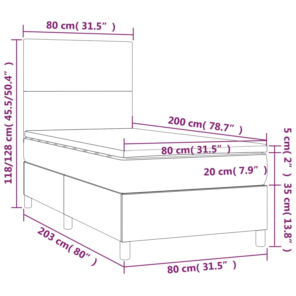 Krevet s oprugama i madracem smeđesivi 80x200 cm od tkanine