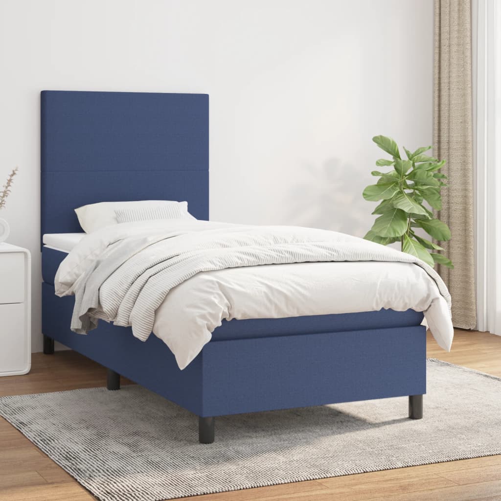 Krevet s oprugama i madracem plavi 90 x 190 cm od tkanine