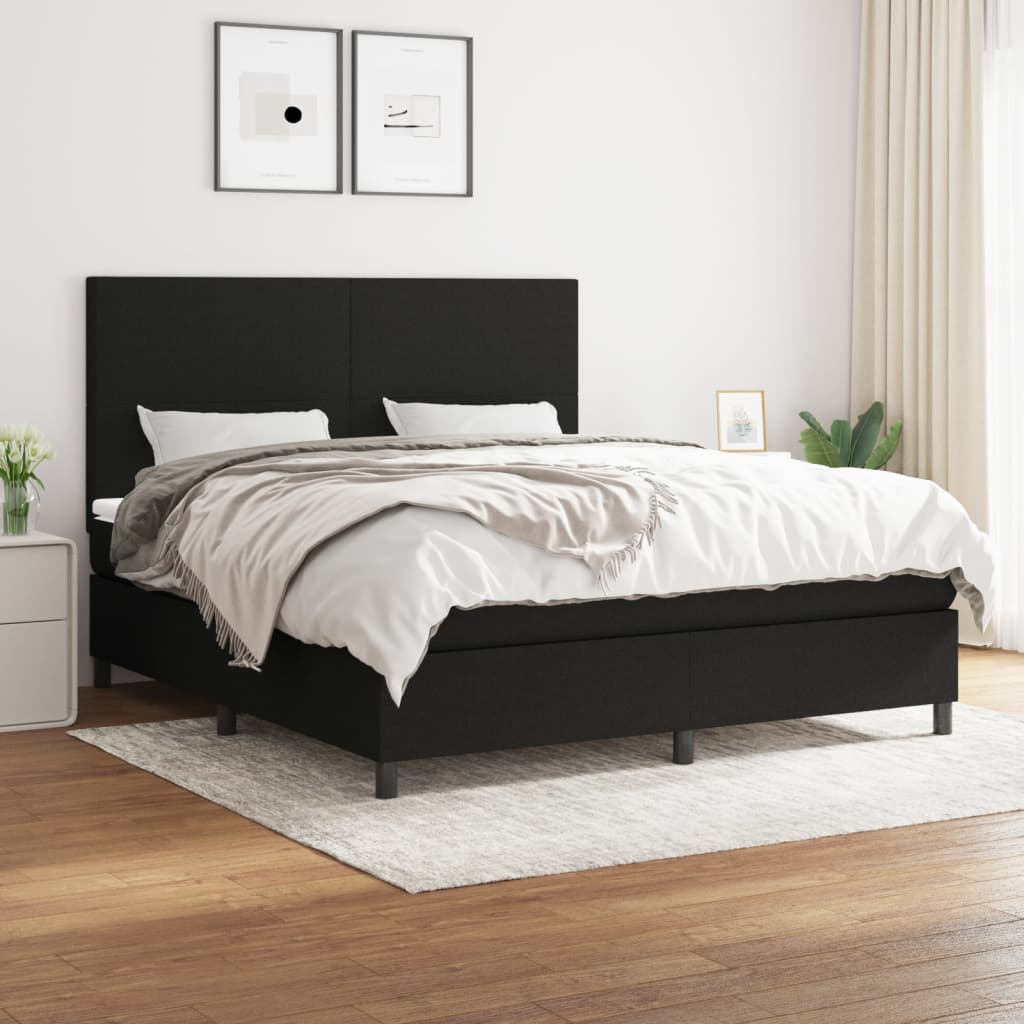 Krevet s oprugama i madracem crni 180x200 cm od tkanine