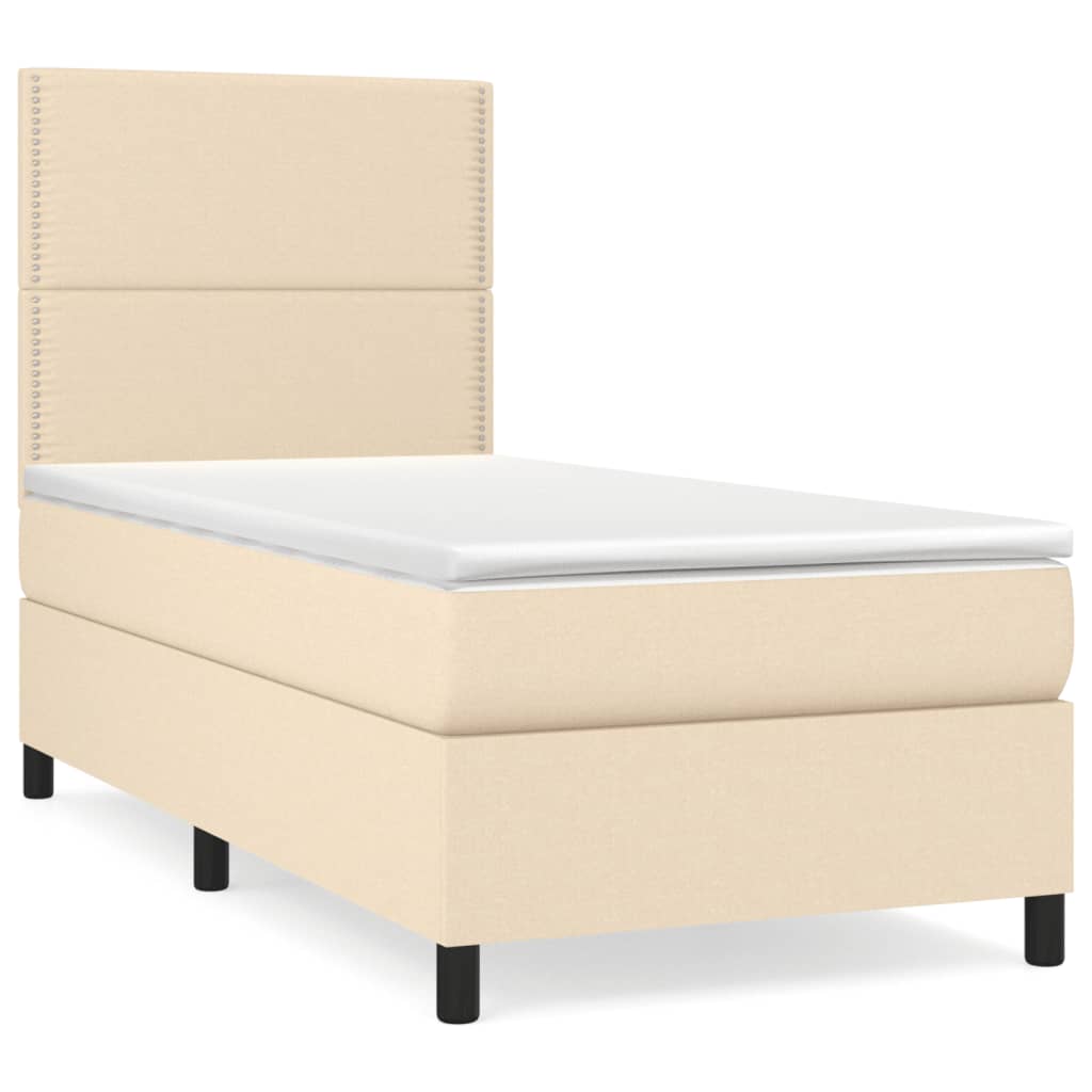 Krevet s oprugama i madracem krem 90 x 190 cm od tkanine