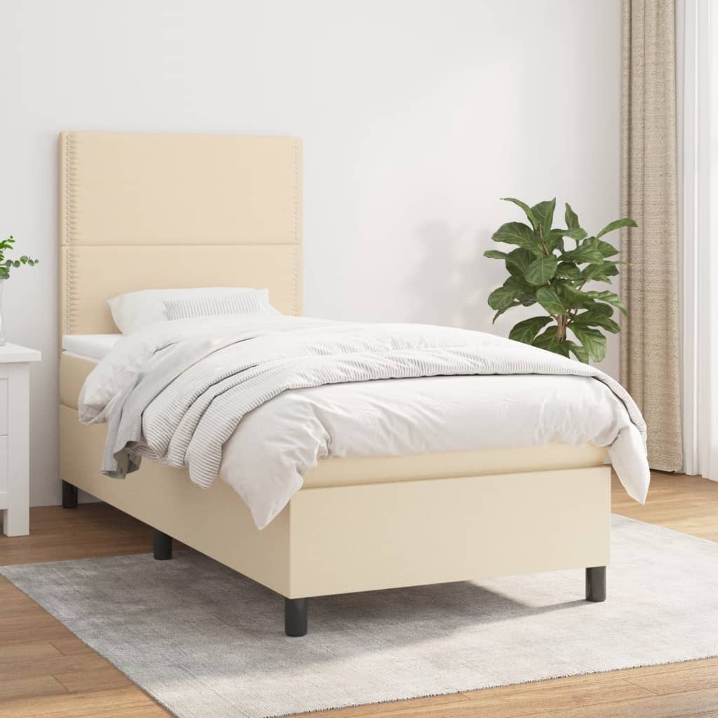 Krevet s oprugama i madracem krem 90 x 190 cm od tkanine