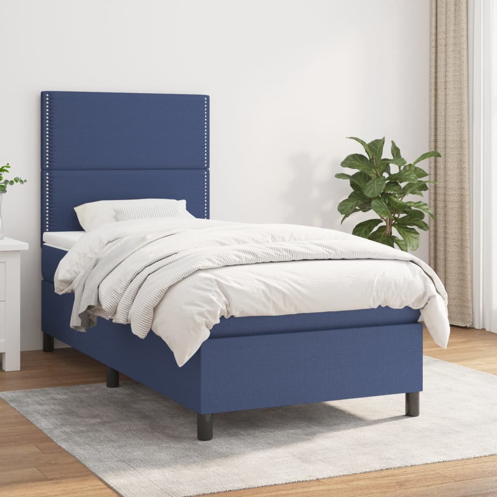 Krevet s oprugama i madracem plavi 90 x 200 cm od tkanine