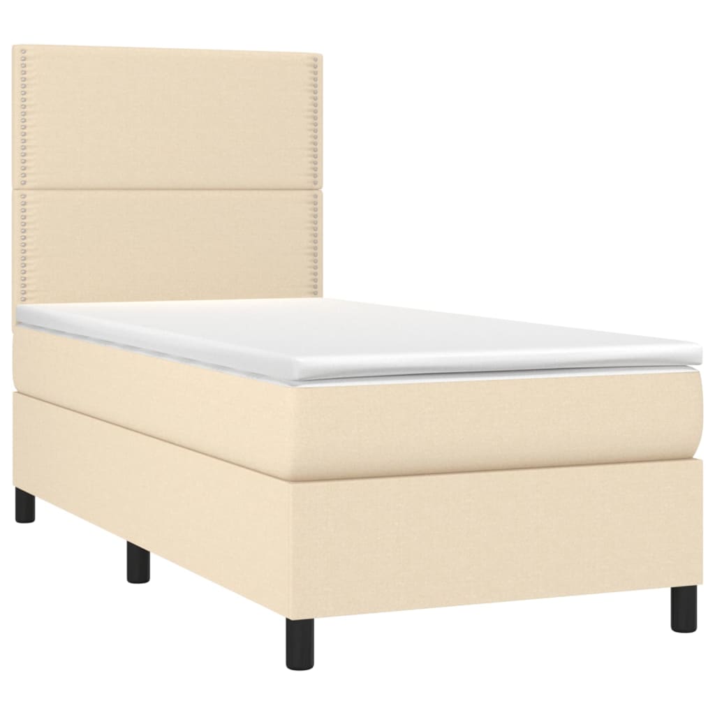 Krevet s oprugama i madracem krem 100 x 200 cm od tkanine