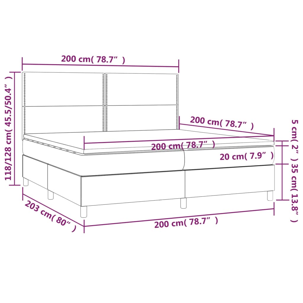 Krevet s oprugama i madracem tamnosivi 200 x 200 cm od tkanine