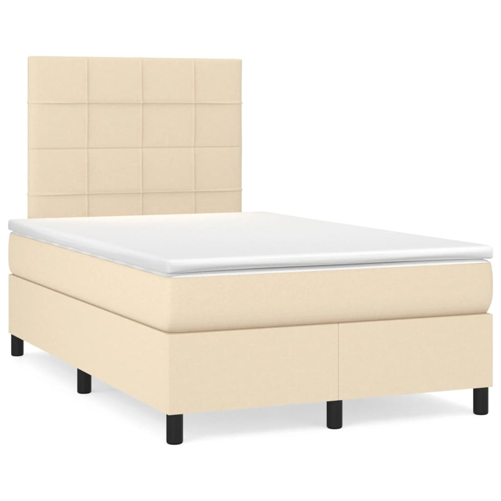 Krevet s oprugama i madracem krem 120 x 200 cm od tkanine