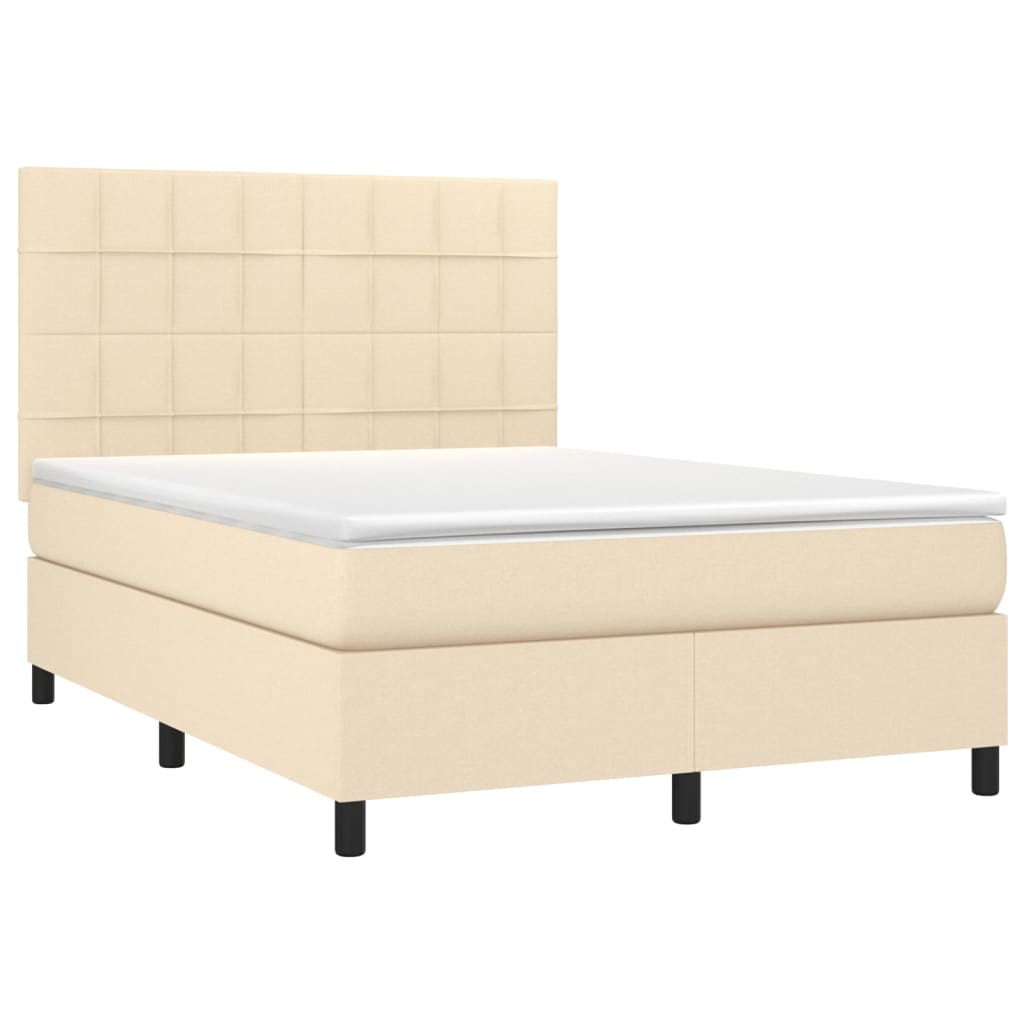 Krevet s oprugama i madracem krem 140 x 190 cm od tkanine
