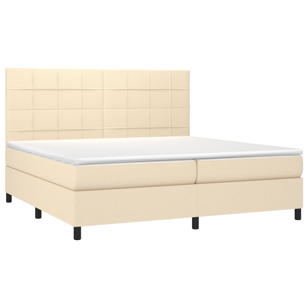 Krevet s oprugama i madracem krem 200 x 200 cm od tkanine