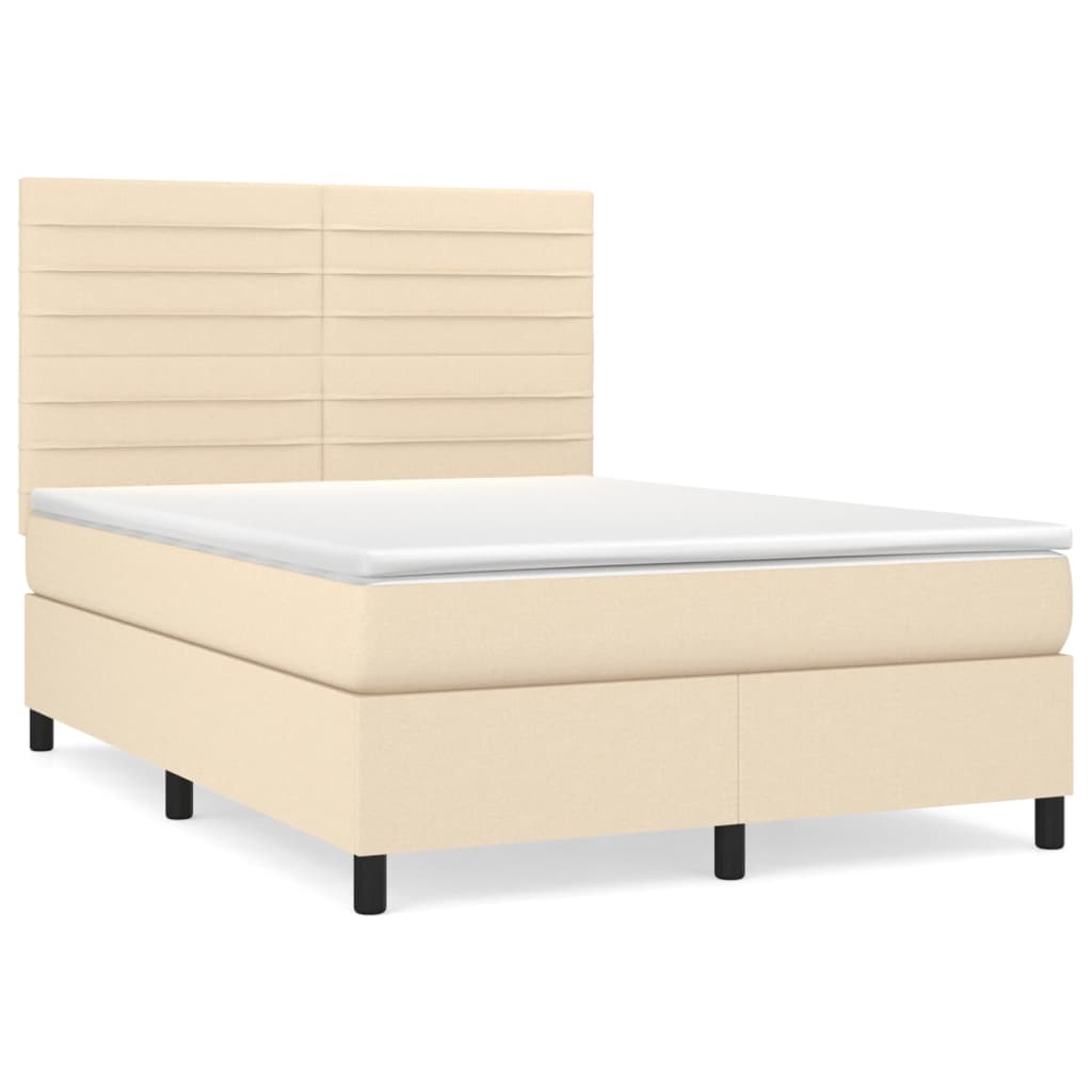 Krevet s oprugama i madracem krem 140 x 190 cm od tkanine