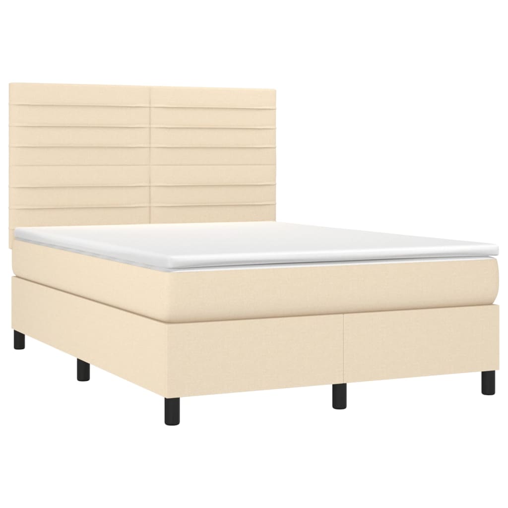 Krevet s oprugama i madracem krem 140 x 190 cm od tkanine