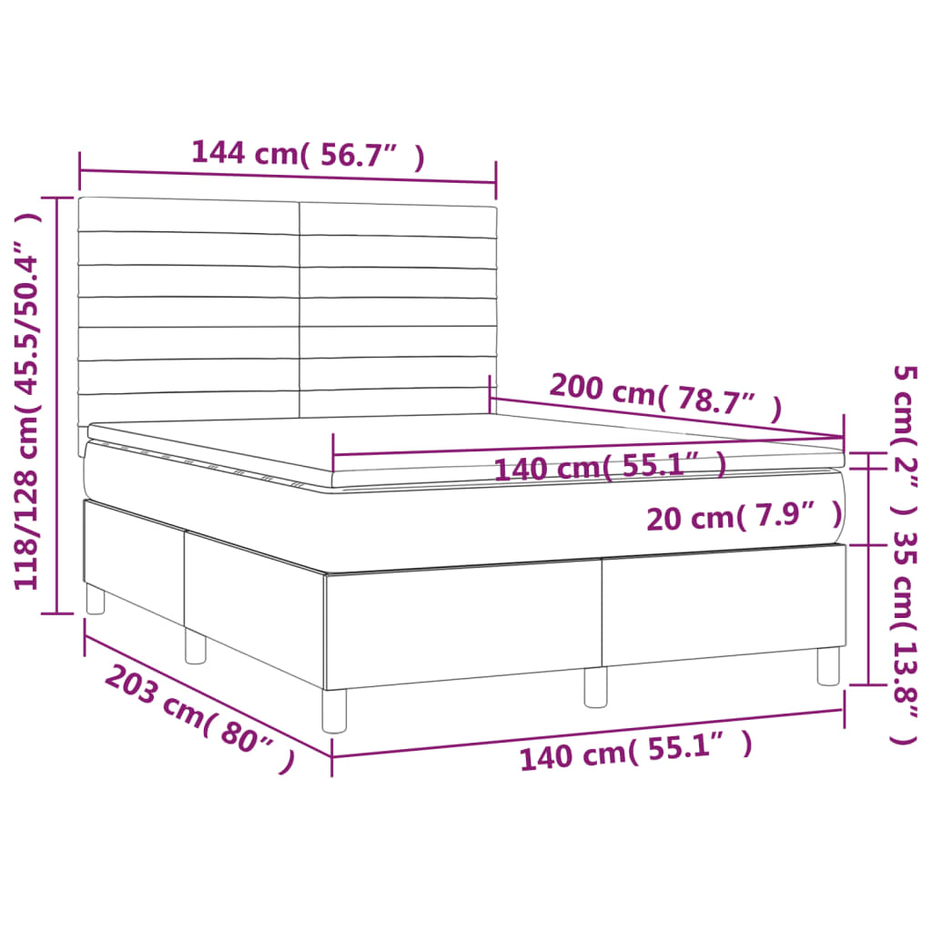 Krevet s oprugama i madracem crni 140x200 cm od tkanine