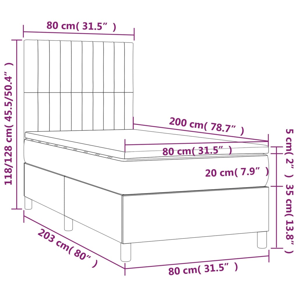 Okvir kreveta s oprugama i madrac svjetlosivi 80x200cm tkanina
