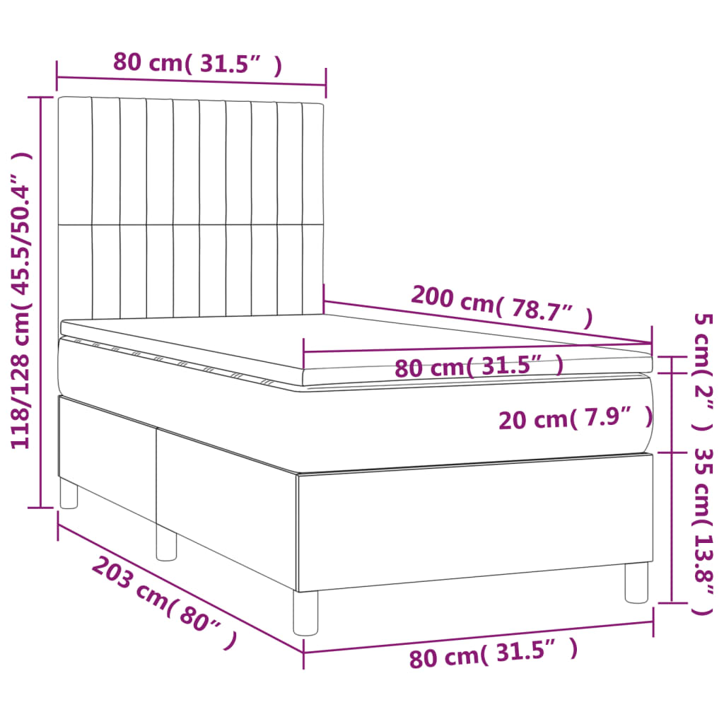 Box spring krevet s madracem crni 80 x 200 cm od tkanine