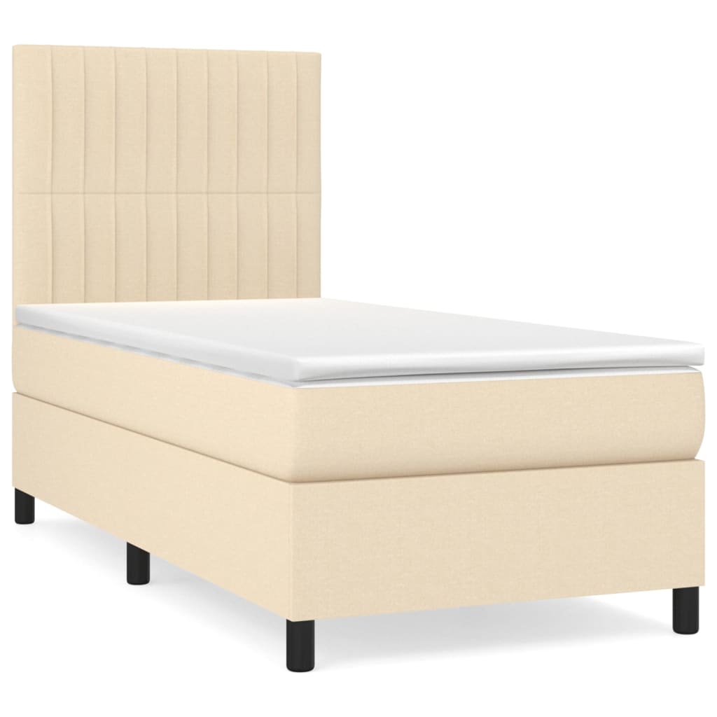 Krevet s oprugama i madracem krem 90 x 200 cm od tkanine