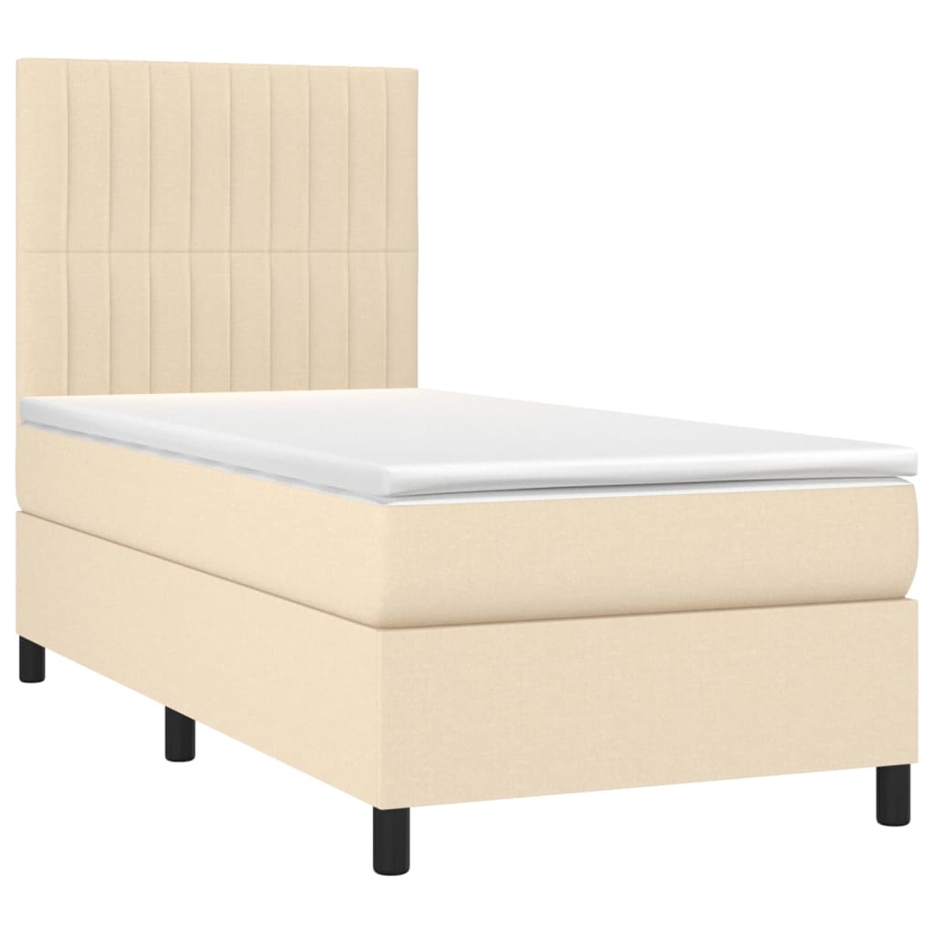 Krevet s oprugama i madracem krem 90 x 200 cm od tkanine