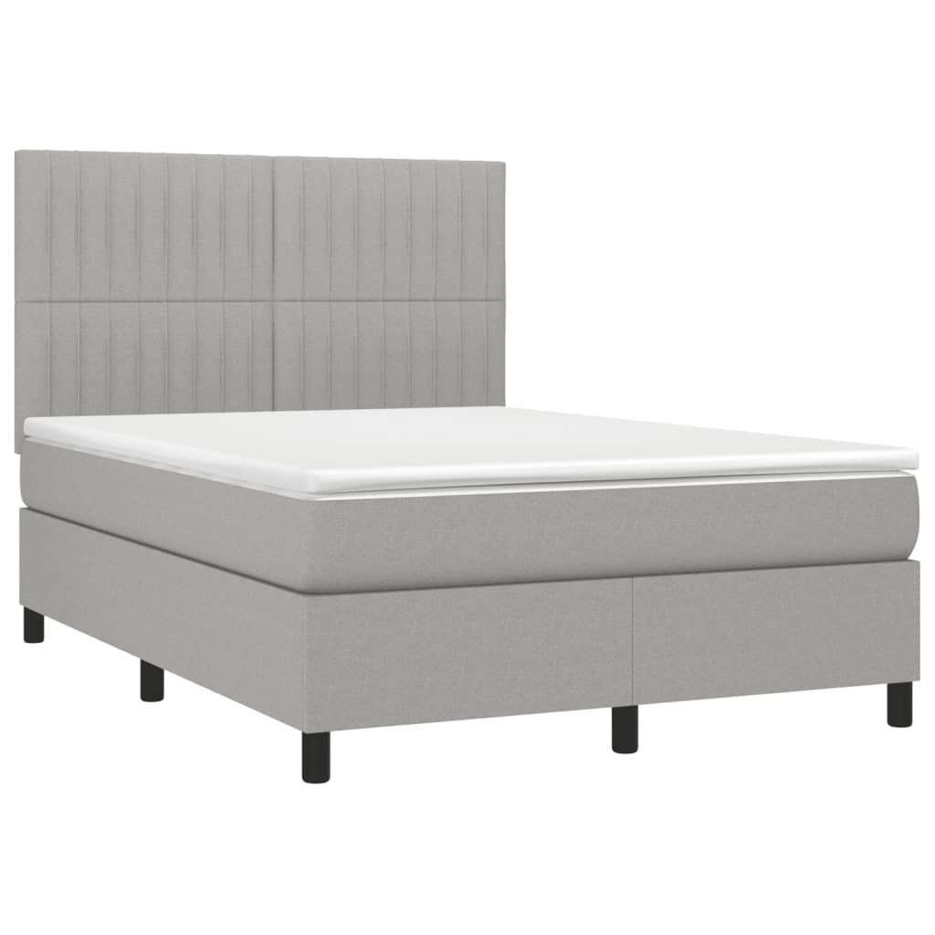 Krevet s oprugama i madracem svjetlosivi 140x190 cm od tkanine
