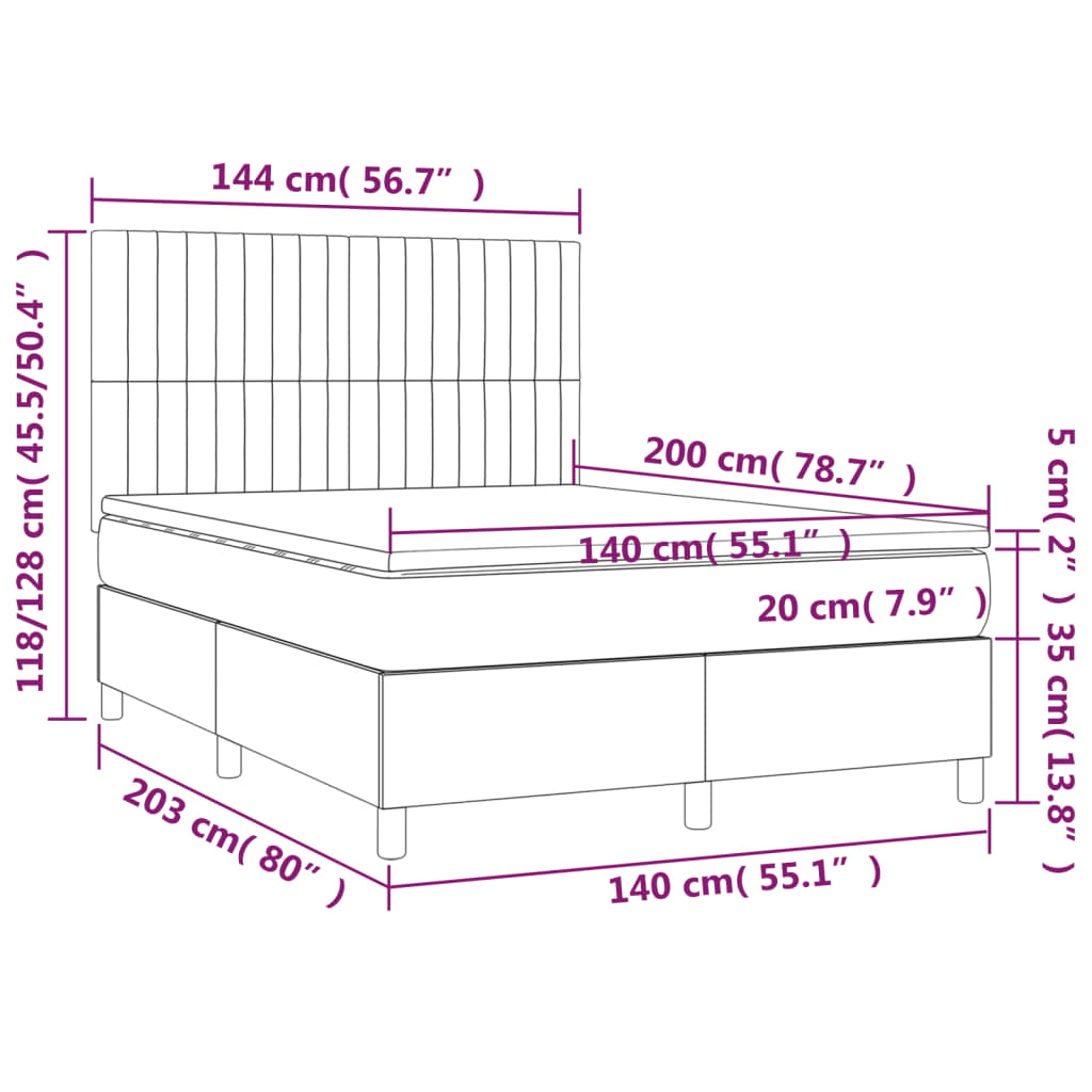 Krevet box spring s madracem svjetlosivi 140x200 cm od tkanine