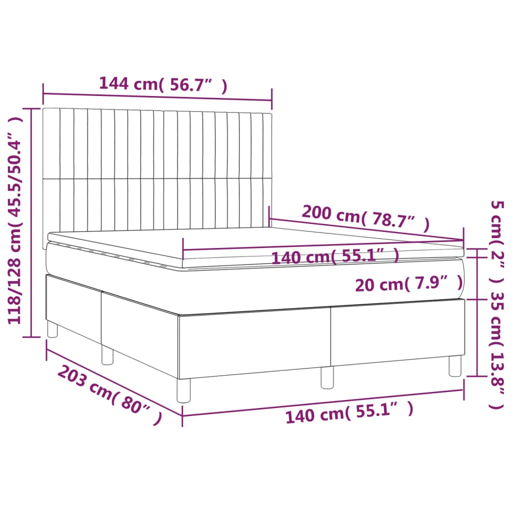 Krevet s oprugama i madracem krem 140x200 cm od tkanine