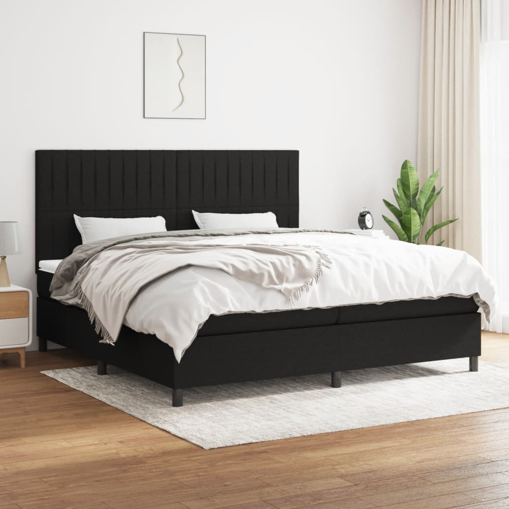 Krevet s oprugama i madracem crni 200x200 cm od tkanine