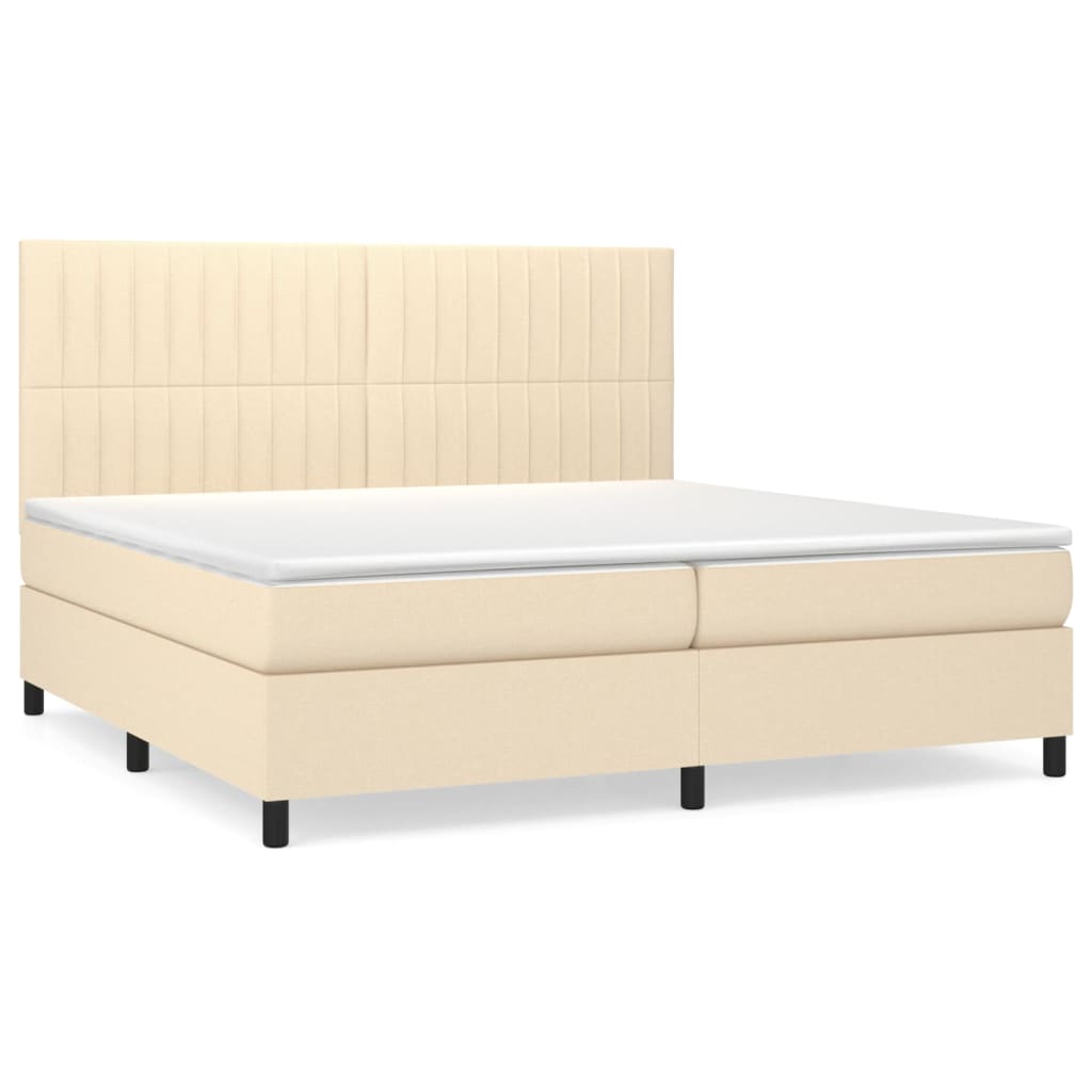 Krevet s oprugama i madracem krem 200 x 200 cm od tkanine