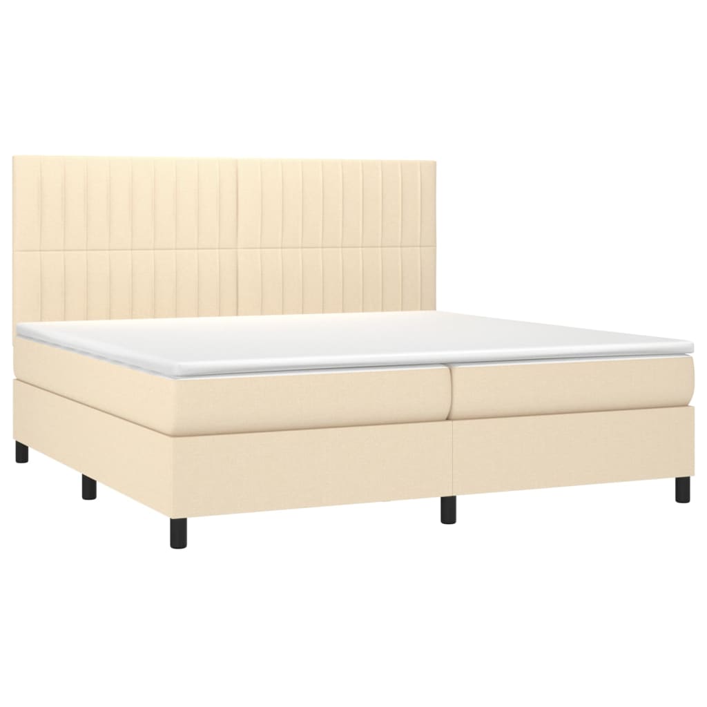 Krevet s oprugama i madracem krem 200 x 200 cm od tkanine