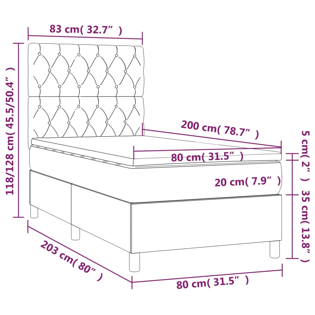 Box spring krevet s madracem crni 80 x 200 cm od tkanine