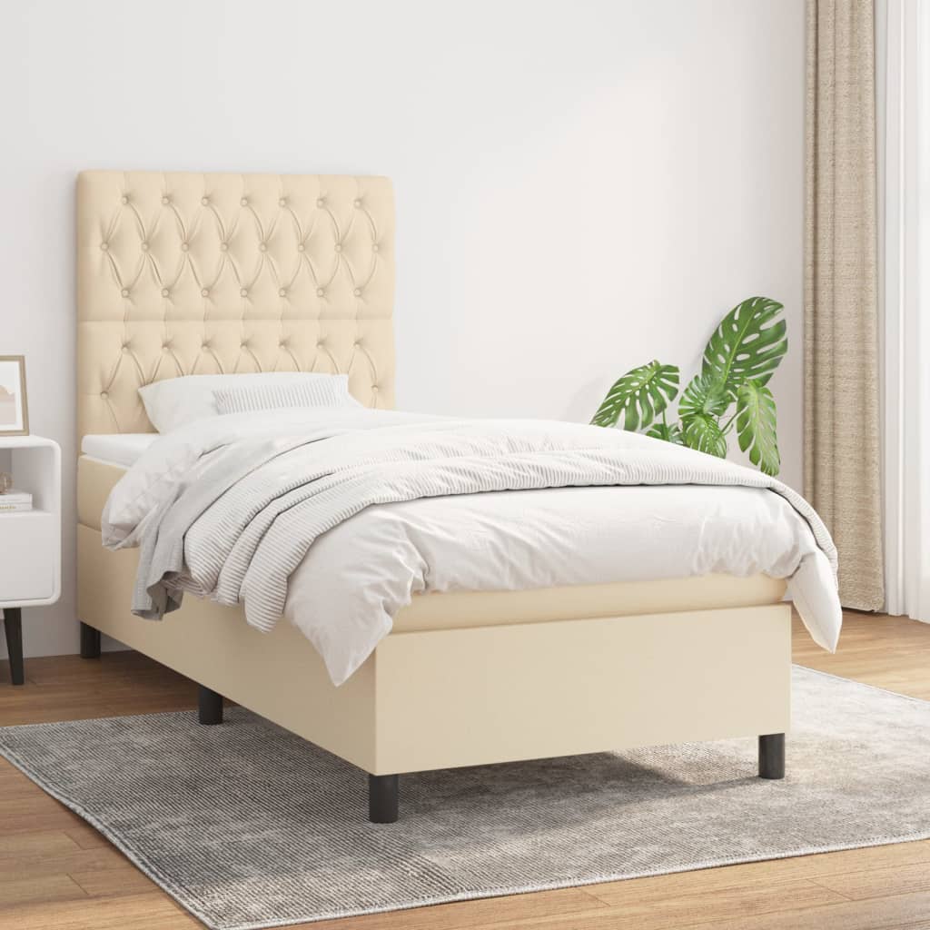 Krevet s oprugama i madracem krem 90 x 200 cm od tkanine