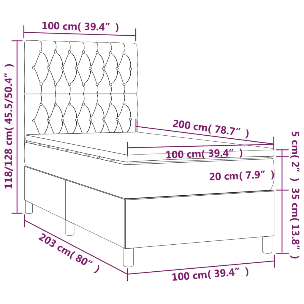 Krevet s oprugama i madracem crni 100 x 200 cm od tkanine