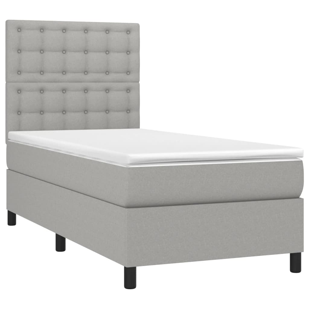 Box spring krevet s madracem svjetlosivi 90x190 cm od tkanine
