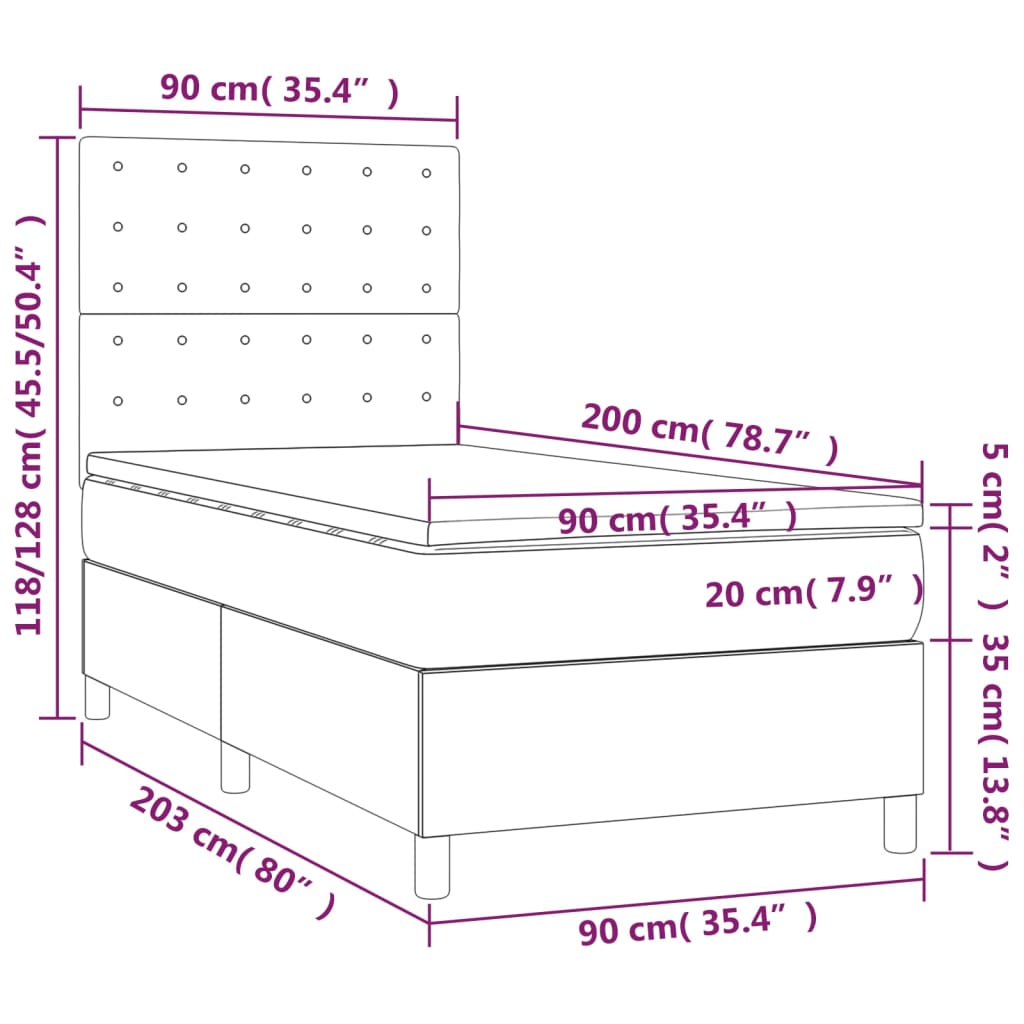 Krevet s oprugama i madracem tamnosivi 90x200 cm od tkanine