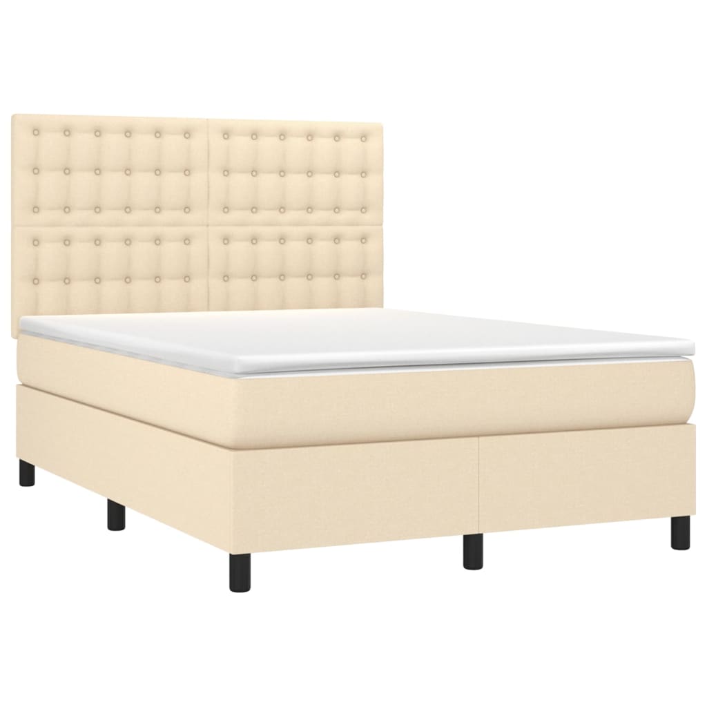 Krevet s oprugama i madracem krem 140 x 190 cm od tkanine