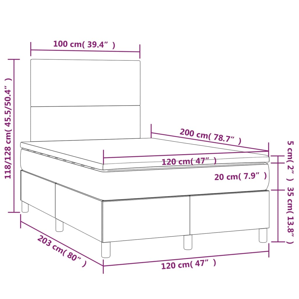 Krevet s oprugama i madracem crni 120 x 200cm od tkanine