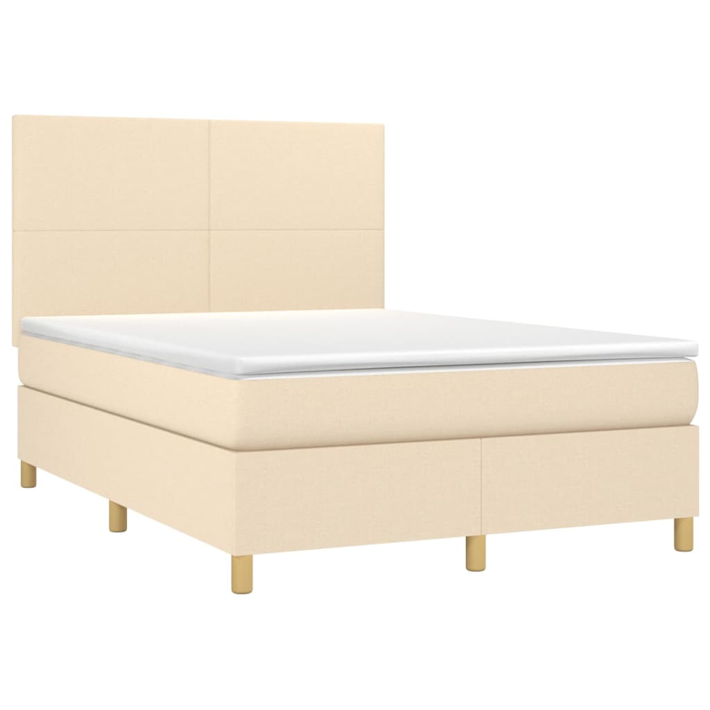 Krevet s oprugama i madracem krem 140x200 cm od tkanine