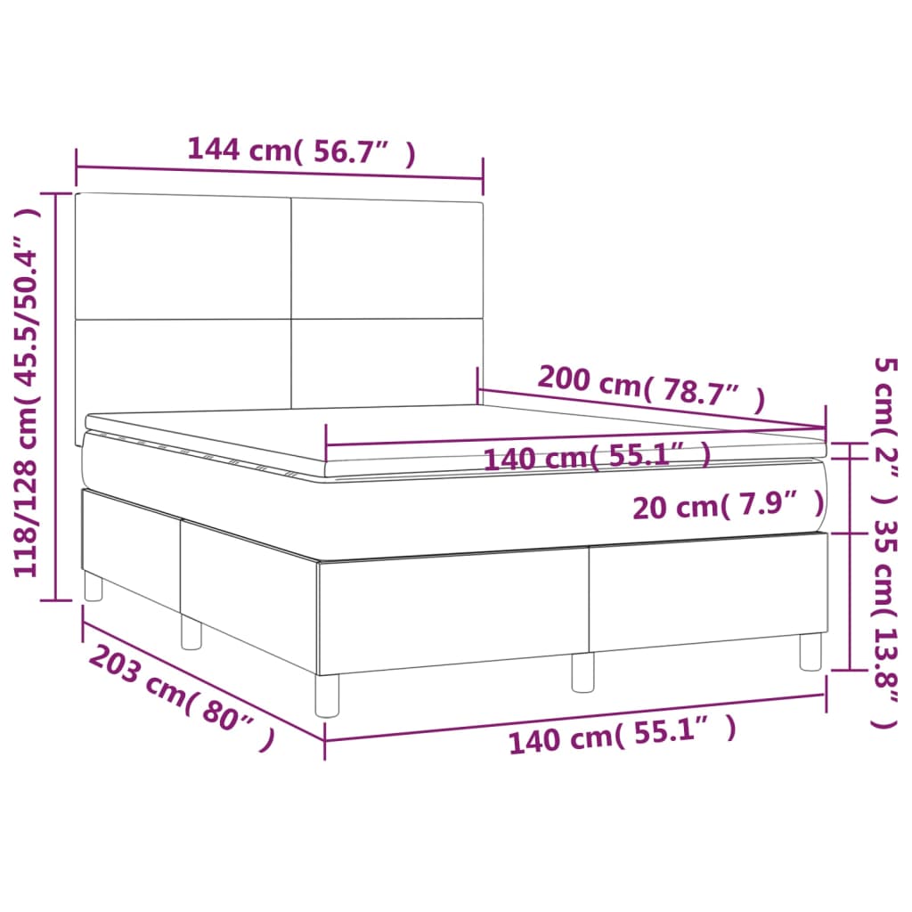 Krevet s oprugama i madracem krem 140x200 cm od tkanine