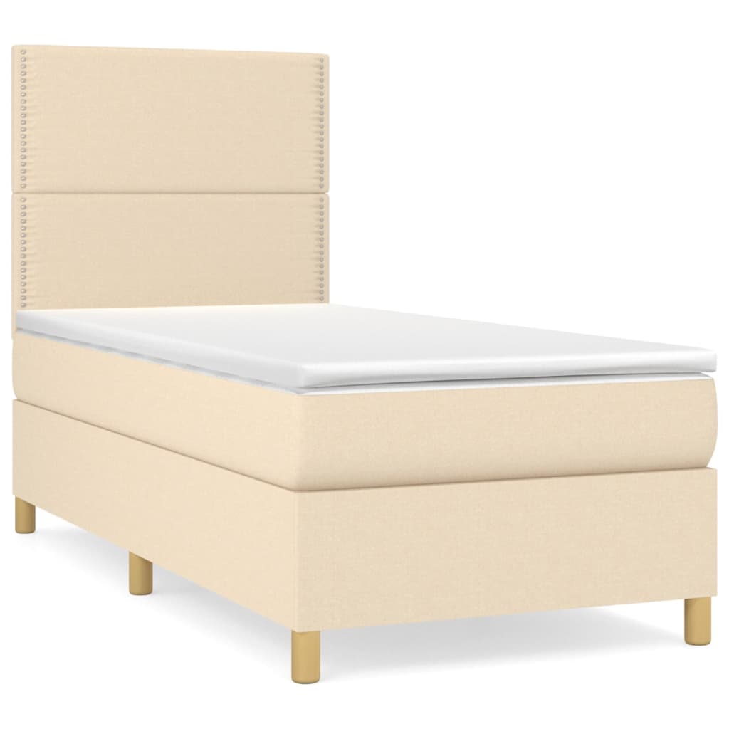 Krevet s oprugama i madracem krem 90 x 190 cm od tkanine
