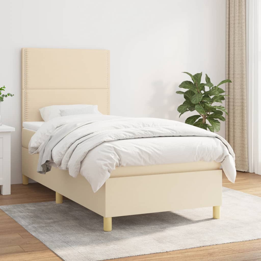 Krevet s oprugama i madracem krem 90 x 190 cm od tkanine