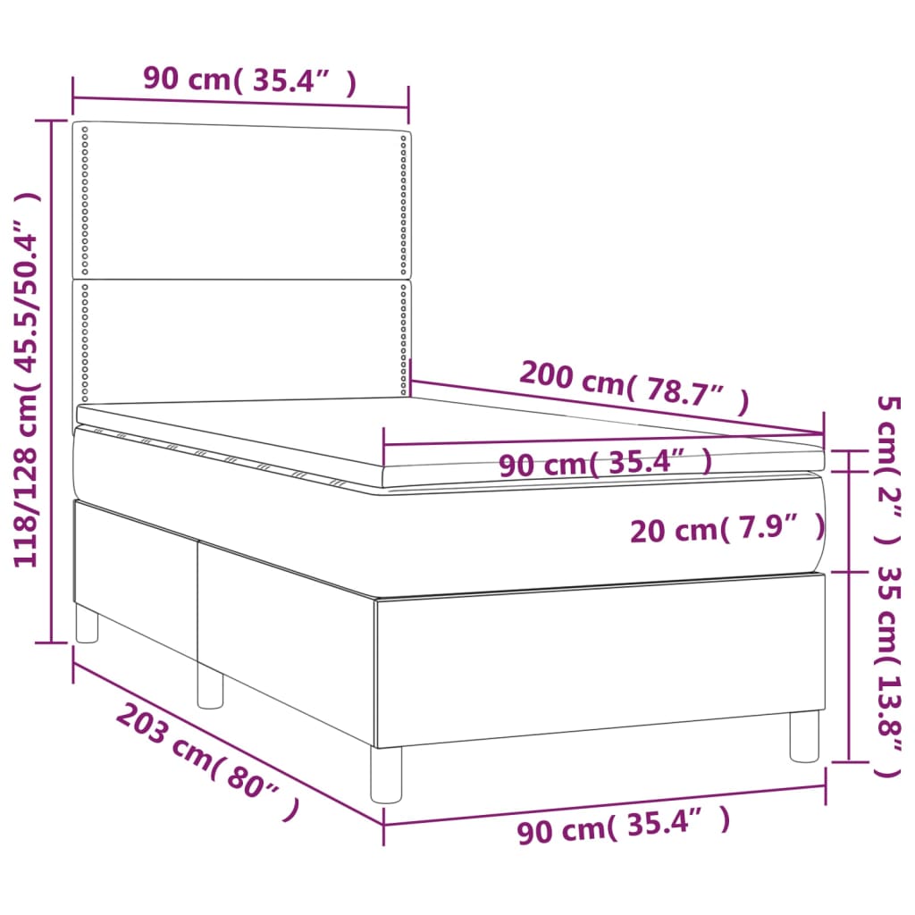 Krevet s oprugama i madracem tamnosivi 90x200 cm od tkanine