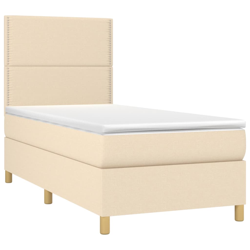 Krevet s oprugama i madracem krem 100 x 200 cm od tkanine