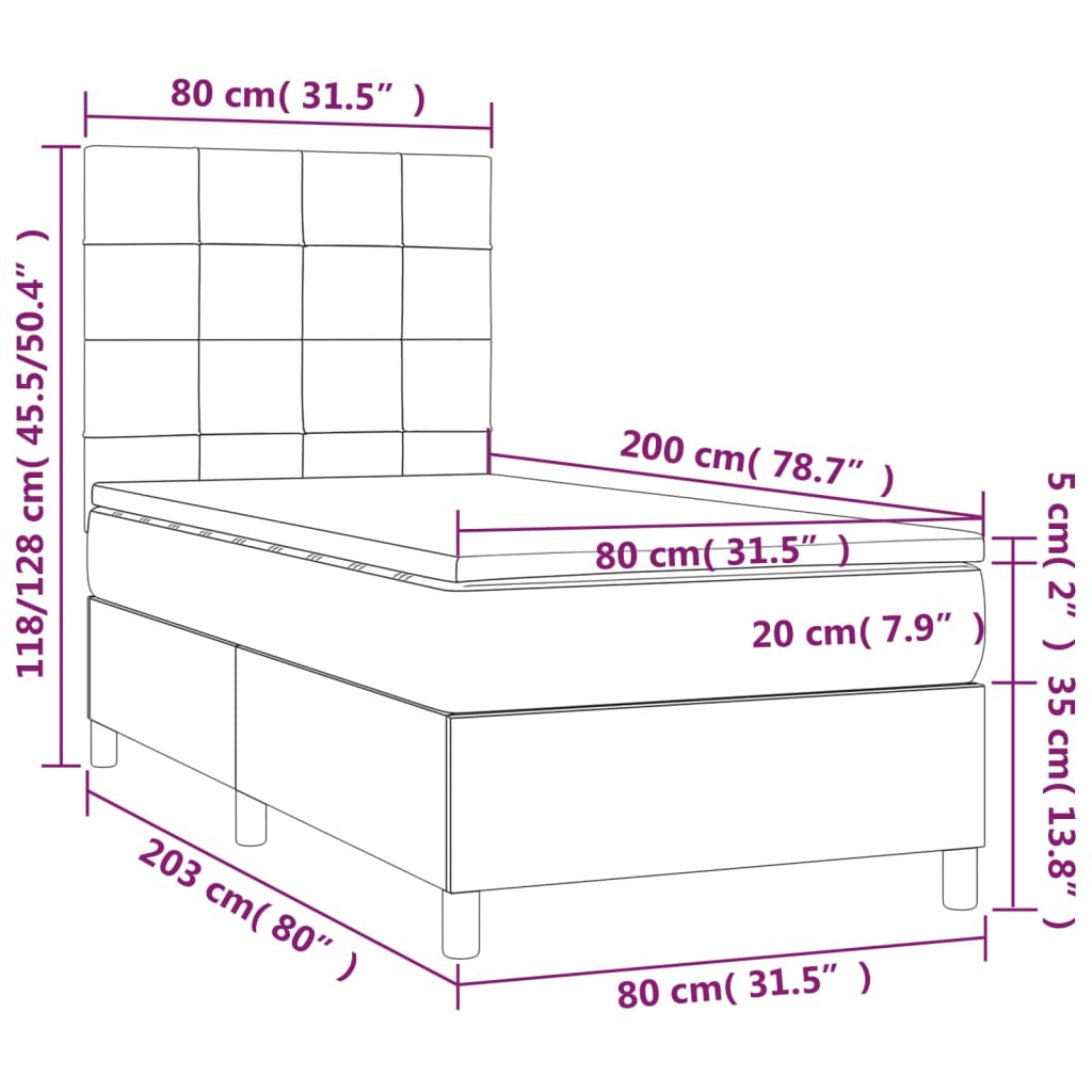 Okvir kreveta s oprugama i madrac svjetlosivi 80x200cm tkanina