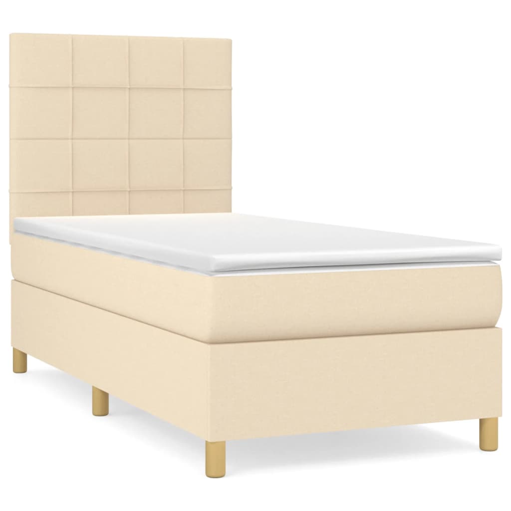 Krevet s oprugama i madracem krem 90 x 200 cm od tkanine