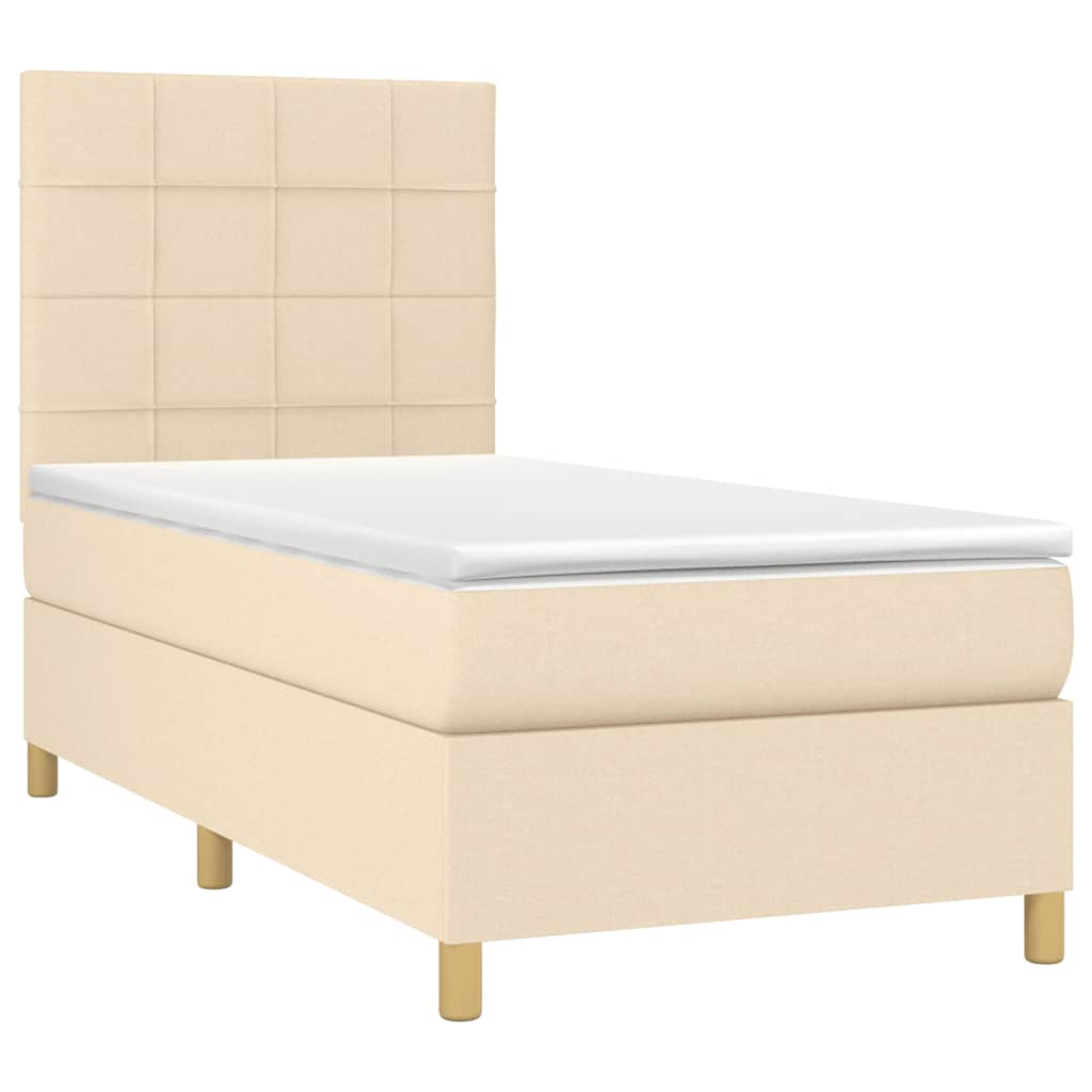 Krevet s oprugama i madracem krem 90 x 200 cm od tkanine