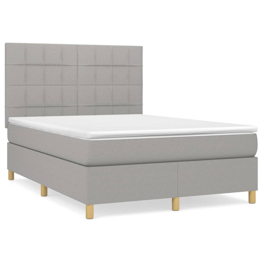Krevet s oprugama i madracem svjetlosivi 140x190 cm od tkanine