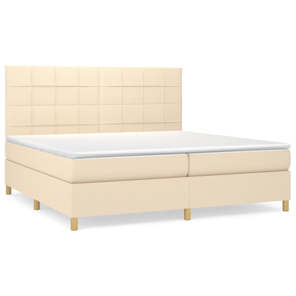 Krevet s oprugama i madracem krem 200 x 200 cm od tkanine