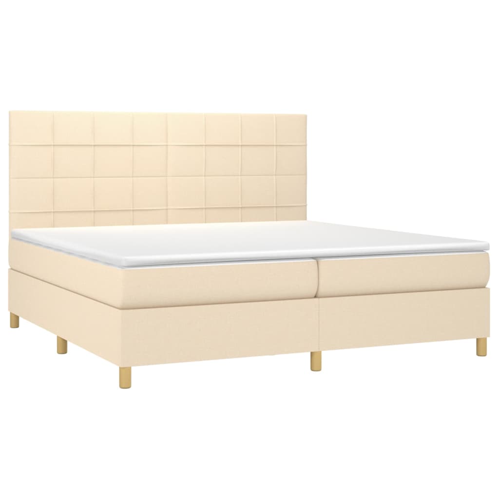Krevet s oprugama i madracem krem 200 x 200 cm od tkanine