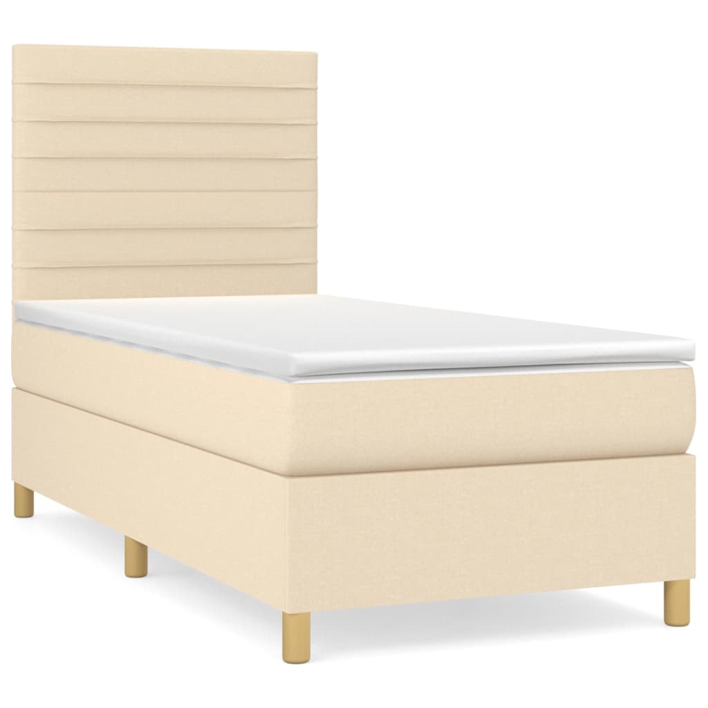Krevet s oprugama i madracem krem 100 x 200 cm od tkanine
