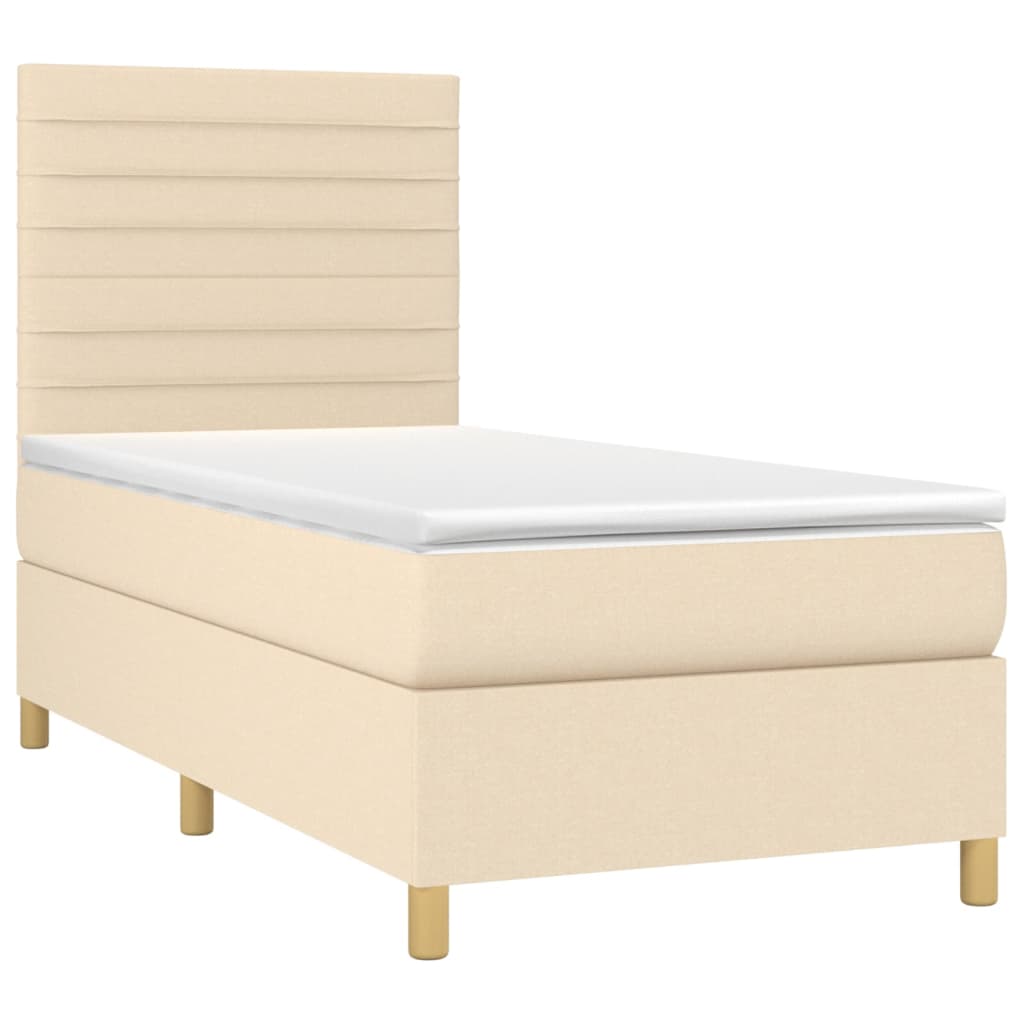 Krevet s oprugama i madracem krem 100 x 200 cm od tkanine