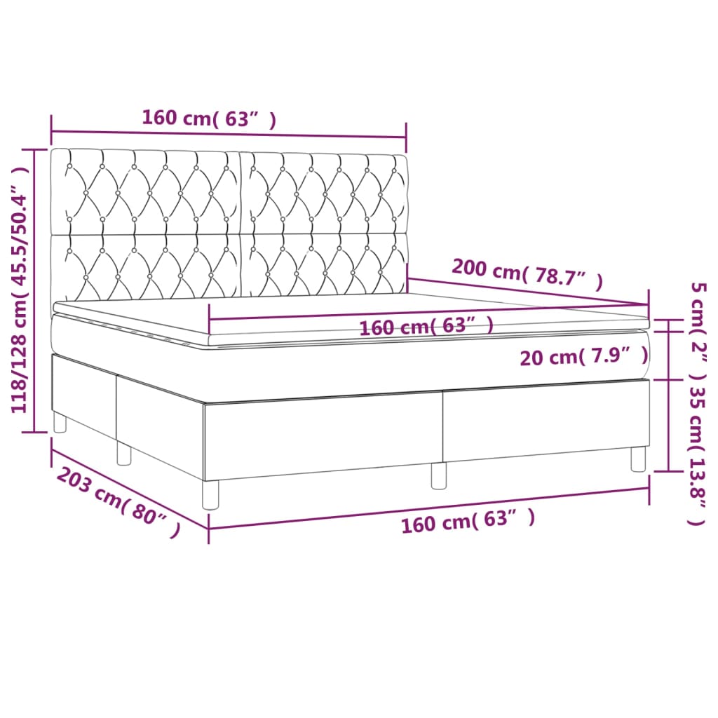 Krevet box spring s madracem svjetlosiva 160x200 cm tkanina