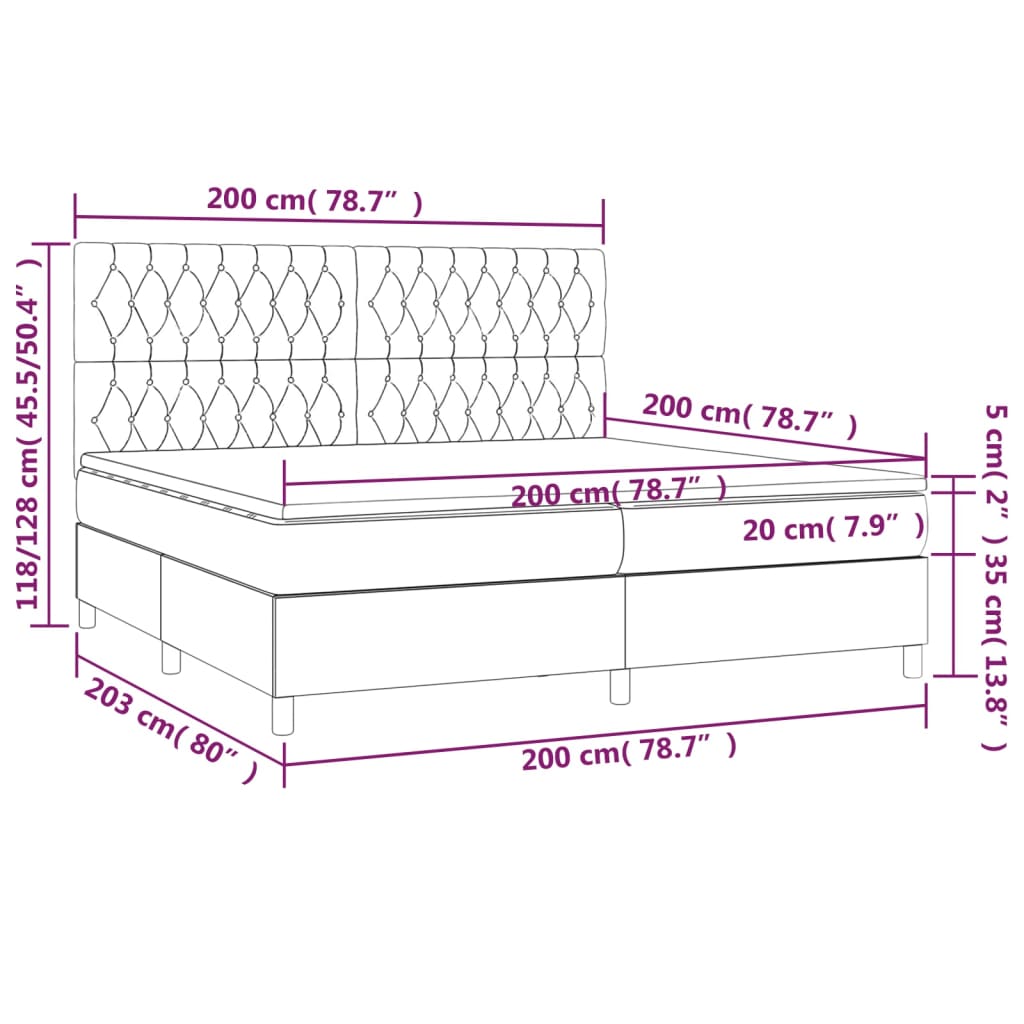 Krevet s oprugama i madracem tamnosmeđi 200x200 cm od tkanine