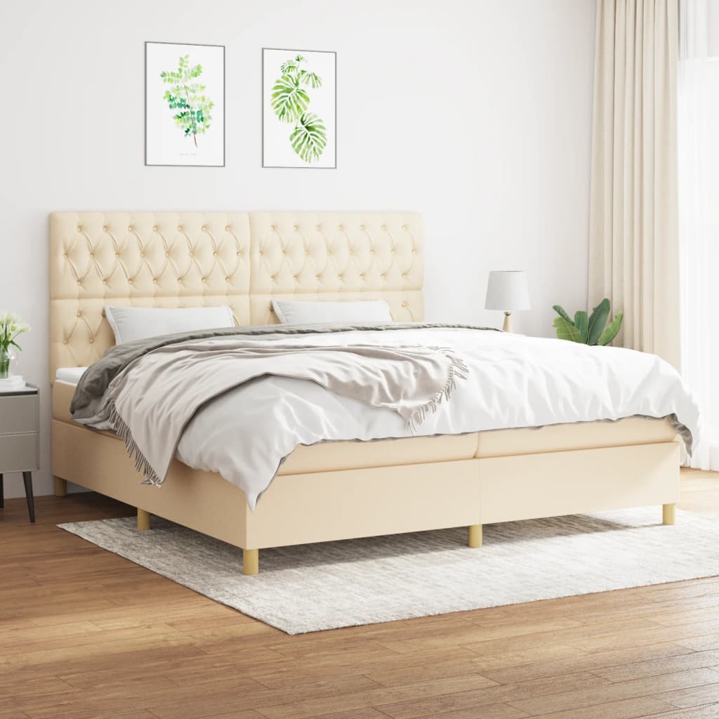 Krevet s oprugama i madracem krem 200 x 200 cm od tkanine