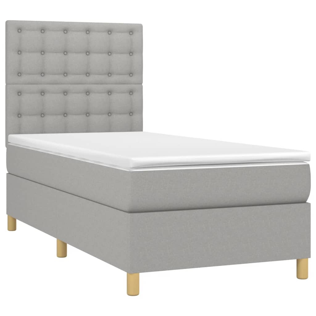Box spring krevet s madracem svjetlosivi 90x190 cm od tkanine